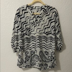 Chico's Black and White Embroidered Top 2